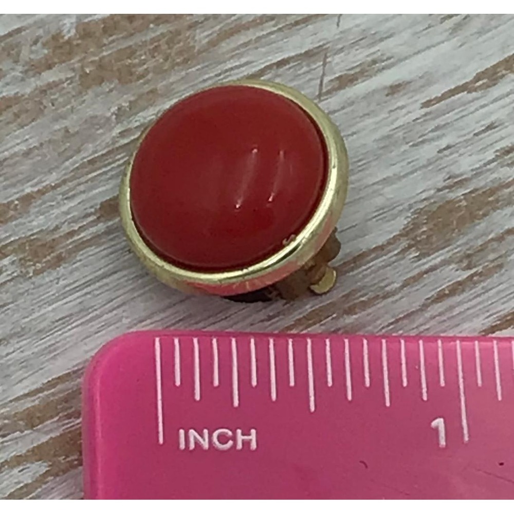 Vintage Clip On Earrings Bundle Red Cabochon Gold Tone‎ Faux Pearl Rope Border - Picture 5 of 9